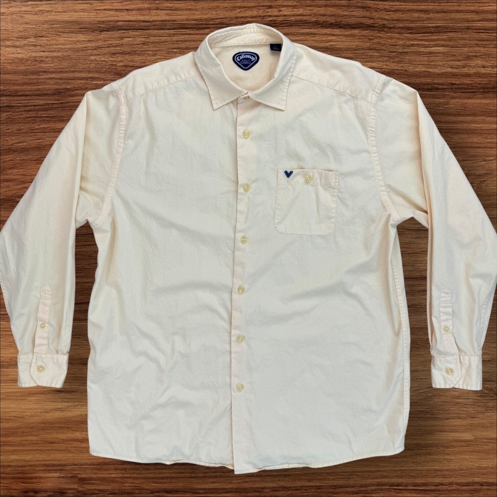 Callaway Golf‎ Sport Shirt Mens L Yellow Long Sleeve Button Up Pocket Top